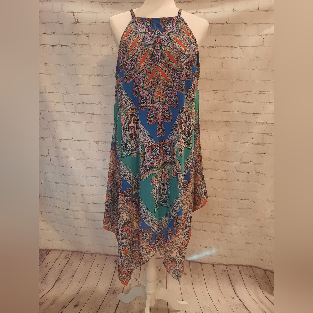 Scarf Print Hanky Hem Cami Dress-MSK Dress-Size 12